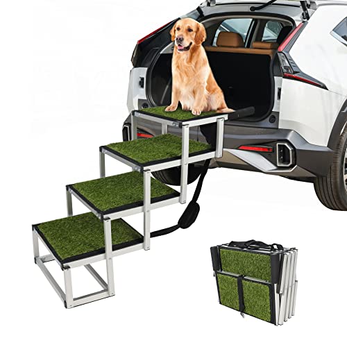 Domaker Dog Stairs For Large Dogs With Artificial Grass Surface, Foldable Aluminum Lightweight Pet Ramps, Durable Pet Ladder Dog Car Steps For Suv, Cars, Trucks And High Bed, 5 Steps #TOP3