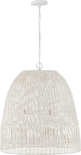 Capital Lighting 347533HH Naomi Bohemian Handcrafted Rattan Large Pendant Ceiling Light Fixture, 3-Light 300 Total Watts, 27" H x 24" W, Chalk White