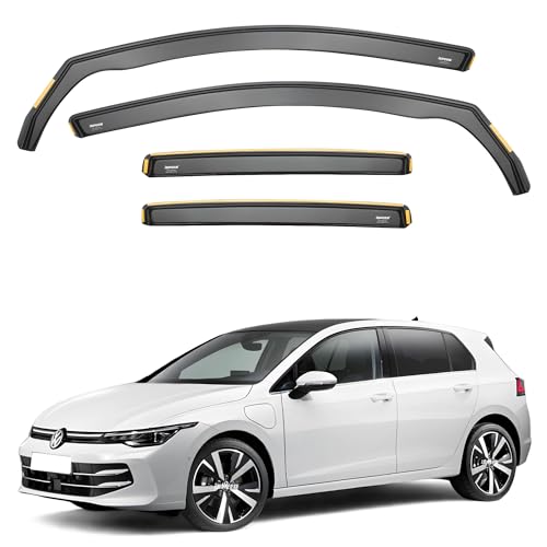 iSpeed Premium Wind Deflectors For Volkswagen VW Golf mk8 5 Door Hatchback 2020-up 4pc - Keep Your Car Ventilated in Rain - Reduce Wind Turbulence - Tinted In-Channel Type