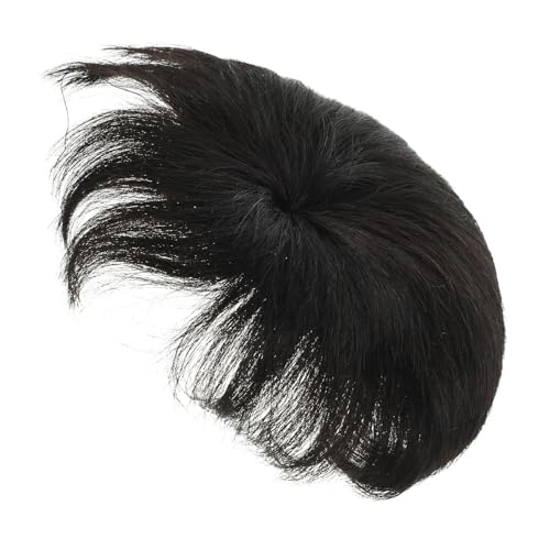 Postizo de cabello real negro masculino con ventilación y diseño estilizado para fiesta