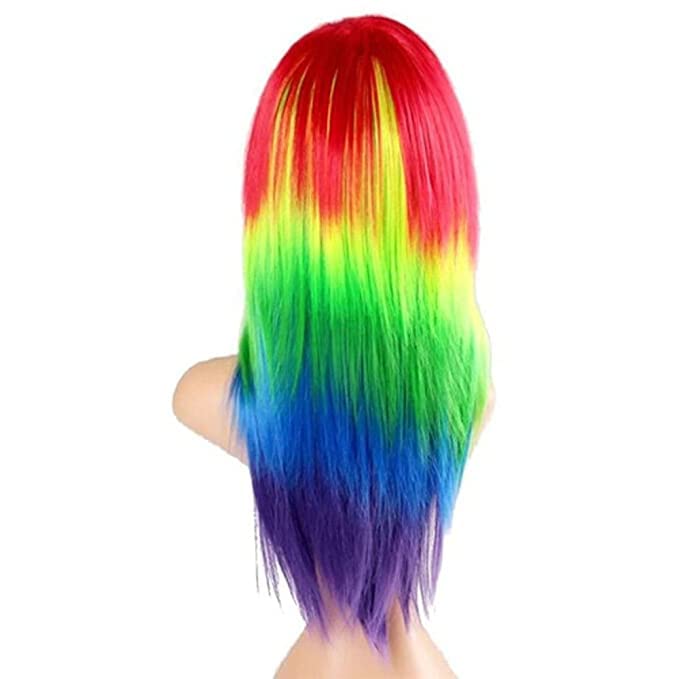 Image of ME & YOU Fancy Colorful Multicolor Wig | Synthetic Long Hair Wig | Fancy Party Costume | Funny Hair Holi Cap Wig | Straight Long Hair Wig for Holi Party Celebration (Pack Of 1)