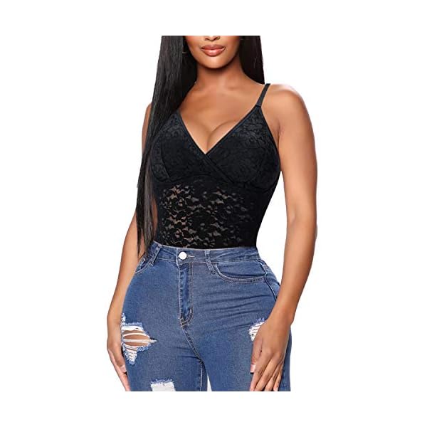 BRABIC-Lace-Bodysuit-for-Women-Tummy-Control-Shapewear-Sleeveless-Tops-V-Neck-Backless-Camisole-Jumpsuit-Shaper BRABIC Lace Bodysuit for Women Tummy Control Shapewear Sleeveless Tops V-Neck Backless Camisole Jumpsuit Shaper (Black, Medium)