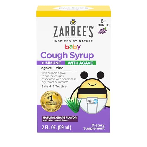Zarbee's Baby Agave Cough Syrup + Immune for Babies 6+ Months, Safe & Effective with Cough Soothing✝ Organic Agave & Zinc for Immune Support*,...