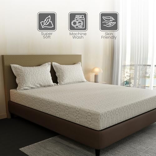 Image of Layers 100% Cotton Bedsheet for Double Size Bed | Lumina Floret Collection | 144 TC Soft & Breathable | Printed with 2 Pillow Covers | Wrinkle Free & Colorfast | 3 Piece Bedding Set - Grey