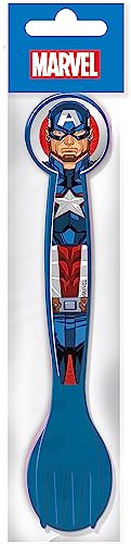 Tataway Marvel Set 2 posate blu per bambini in plastica Avengers Captain America forchetta e cucchiaio