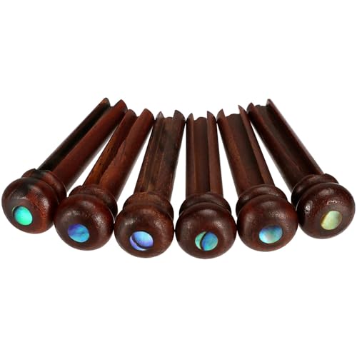 EgticLive 6Pcs Rosewood Guitar Bridge Pins with Abalone Dot Inlays Slotted String Pegs for Acoustic Guitar (Red Brown)
