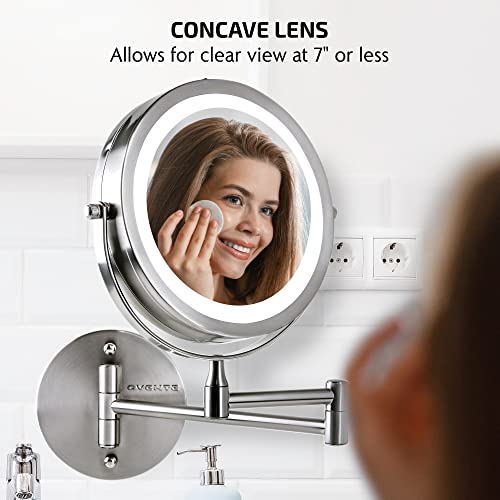 OVENTE Wall Mounted Lighted Makeup Mirror, 7" Double Sided 1X/10X Magnifying Vanity Mirror for Bathroom with LED Lights, Cordless, 360° Rotation and 13" Extendable Arm, Nickel Brushed MFW70BR1X10X by OVENTE - Image 4