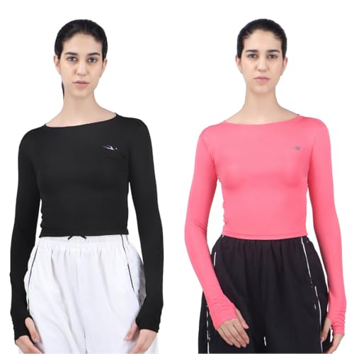 Image of Amazon Brand - INKAST Women Solid Fit T-Shirt | Active Wear Crop Tops with Thumbhole | Casual Sport Wear | Gym | Training | Running | Workout