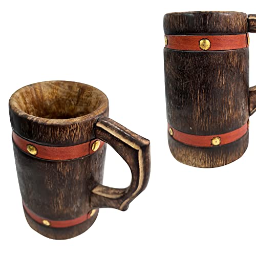 Collectiblesbuy Wooden Mug For Drinking Beer Coffee Tea Handcrafted Eco-Friendly Rustic Knitted Leather Strap Wood Tankard Stein #TOP5