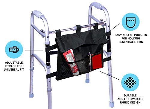 Walker and Rollator Bag - Water Resistant Accessory Storage Pouch Attachment for Folding or Standard - Carry Tote Basket Style Bag fits Most Styles Designed for Elderly, Seniors, and Disabled - Thumbnail 3