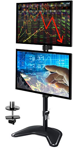 FORGING MOUNT Dual Monitor Stand - Vertical Stack Screen Free-Standing Holder LCD Desk Mount Fits Two 13 to 32 Inch Computer Monitors with C Clamp Grommet Base,VESA 75 100 Compatible