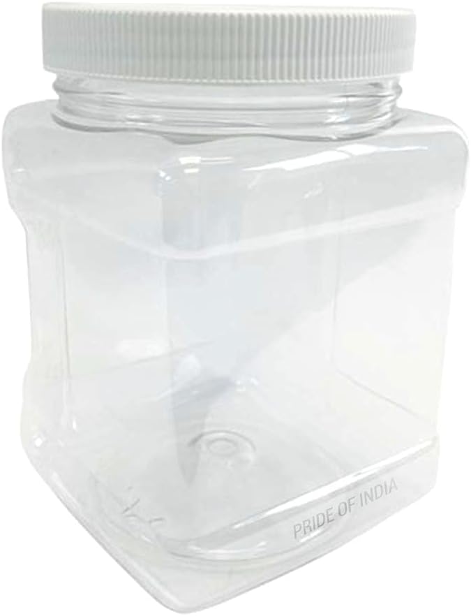 Clear Food Grade PET Plastic Square Grip Storage Jar w/Cap - 16 Fluid Ounces - 12-Jar Pack (1-2 Cup Storage Capacity) by Pride Of India