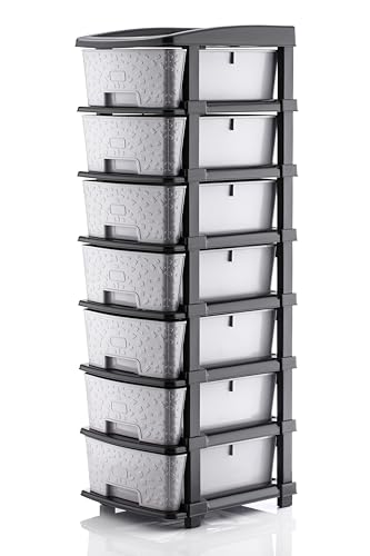 Image of 7XL Plastic Modular Drawer System for Home, Office, Hospital, Parlor, School, Doctors, Home and Kids, Product Dimension When assembeled (30cmx38cmx106 cm) (Grey, 7XL)