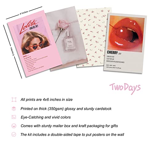 TwoDays Coquette Room Decor Aesthetic, Coquette Wall Collage Kit, 50pcs Coquette Posters (4" × 6"), Pink Room Decor Aesthetic, Vintage Prints.