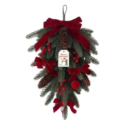 Colgante navideño en Forma de lágrima con Bayas Rojas Artificiales, y Luces