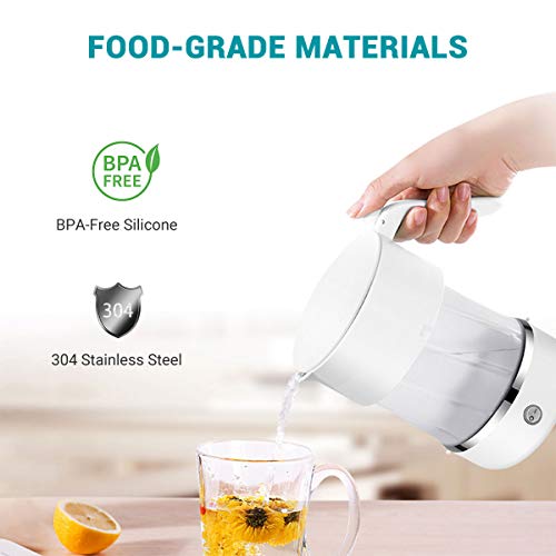 Dr. Prepare Travel Foldable Electric Kettle Portable Mini Collapsible Tea Water Boiler With Fast Heating, Food Grade Silicone, Boil Dry Protection, Dual Voltage100V-240V, White #TOP4