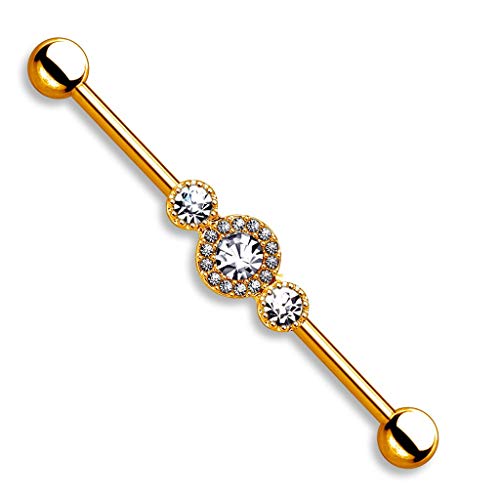 Forbidden Body Jewelry 14g 1.5 Inch (38mm) Surgical Steel Super Glam Triple CZ Industrial (Rose Gold) by Forbidden Body Jewelry - Used condition - US$8.00