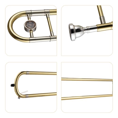 Btuty Bb Tenor Trombone for Beginners Students Brass Plated Trombone Instrument Bb Tenor Slide Trombone with Mouthpiece Carrying Case White Gloves Cleaning Cloth - Thumbnail 2