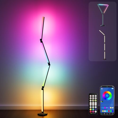 Electight 171cm Lampara de Pie Plegable, Smart RGB Luces LED, Luce Regulable 2200 LM con Control Remoto y APP, Sinc Musica, Temporizador Función, 99+ Modos de Escena, Lampara Salon, Dormitorio, Cama