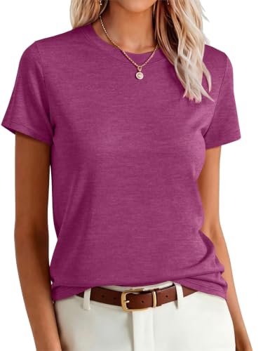 Image of UNCLECAT Womens Short Sleeve Tops Summer Basic T Shirts Crewneck Causal Tee | Solid Color, Trendy Fashion Clothes, Casual Basic Tee