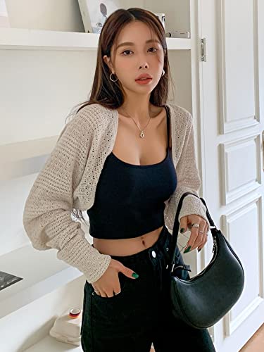 Floerns Women's Pointelle Knit Open Front Cardigan Sweater Long Sleeve Cropped Bolero Shrug2