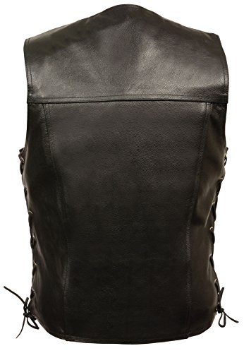 Men's Classic Side Lace Leather Vest w/Denim Style Chest Pockets EL53602