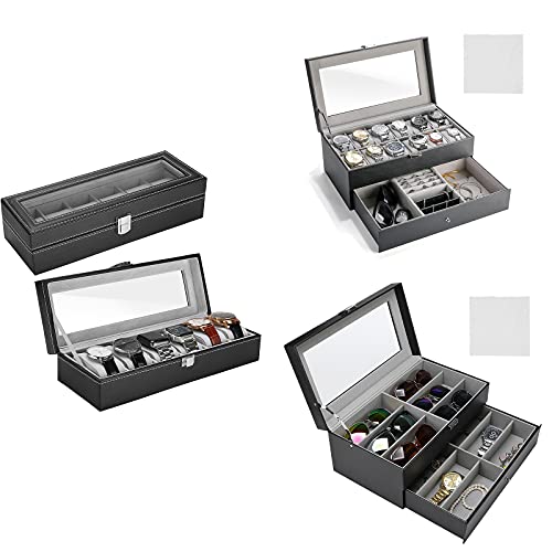 Procase 6 Slots Watch Box Display Case Bundle With (12 Slots) Watch Box Bundle With (12 Slots) Sunglasses Organizer For Women Man #TOP27