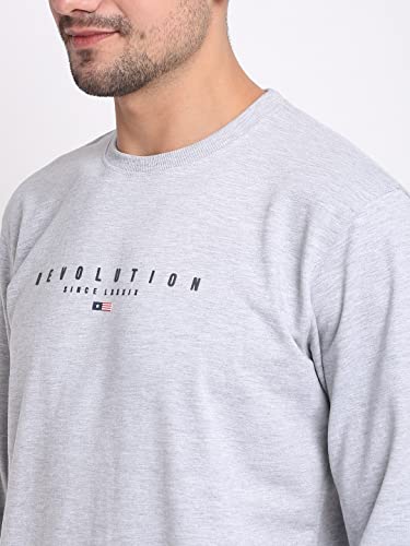 Image of Cantabil Men Grey Cotton Blend Round Neck Full Sleeve Printed T-Shirt (MTSH00026-GREY Melange)