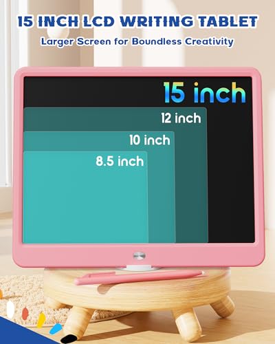 Image of Bravokids 15 Inch LCD Writing Tablet for 3 Year Olds - Electronic Drawing Pad and Doodle Board as Educational Birthday Gifts for Girls and Boys (Pink)