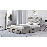 Belastbar bis: 200 kg HTI-Line Bett Claire 140 Doppelbett Bettgestell Leder Lattenrost Rollrost Bett mit Schubladen Stauraumbett Knopfsteppung