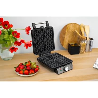 Huslog Waffeleisen 1500W XXL Für 4 Grosse Waffeln Temperaturregelung, Silber – Bild 4