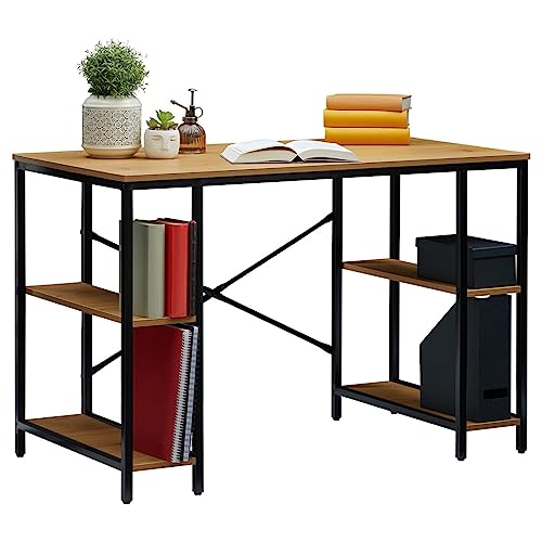 CARO-Möbel Schreibtisch Evora im Industrial Stil aus Metall in schwarz und MDF/Spanlatte in Wildeiche, Tisch im Vintage Look mit 4 Ablagefächern für Aktenorndner und Aufbewahrungsboxen