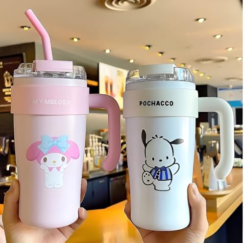 Image of MD'S Home Insulated 860ml Tumbler with Handle and Straw Lid 100% Leak-Proof Cupholder Friendly Travel Mug 29oz Stainless Steel Insulated Tumbler with lid and Straw Gifts for Women Men Him Her (Pink)
