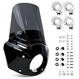 Krator Motorcycle Windshield Fairing Kit, Harley Dyna and Softail Compatible, 35-49mm Forks, Road Warrior Style, Black & Smoke Windscreen, Dyna Fairing