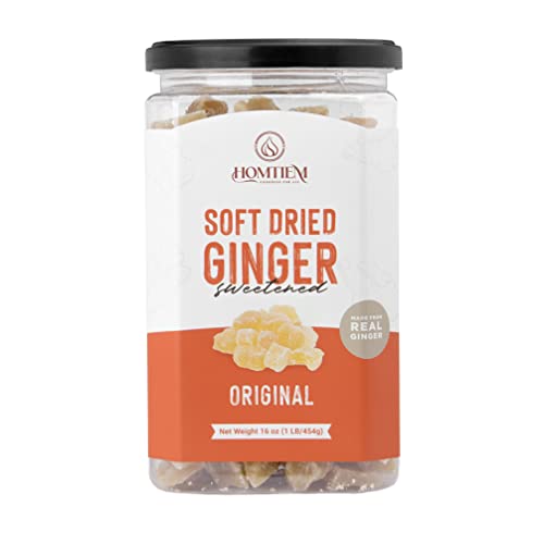 Homtiem Dried Crystallized Ginger ( 16 Ounce)Soft and Chewy Delicious Dried Gingers, No Artificial Colors ,Easy to eat, Easy to keep, Easy to use, Perfect for Cooking and Snacking,Real Ginger All-Natural and Preservative-Free(Original, Pack 1)