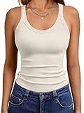 Trendy Queen Womens Tank Tops Summer Fashion Sleeveless Ribbed Workout Basic Soft Camisole Going Out Gym Spring Clothes 2025 Beige M