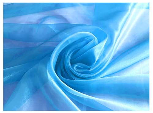 MDS Pack of 5 Yards Bridal Solid Sheer Organza Fabric for Wedding Dress, Crafts, Decorations, Backdrop, Craft Supplies, Silky Shiny Organza Fabrics 44” Wide - Blue