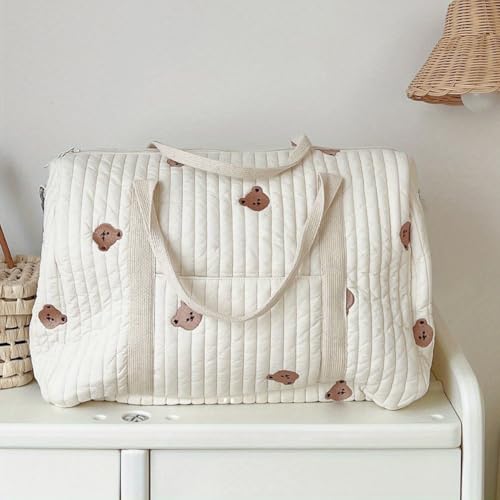 Floral Travel Bag Cotton Diaper Tote Bag Embroidered Nappy Organizer Cute Cartoon Shoulder Bags with Zipper Storage Bags Lugg4