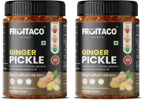 Image of Fruitaco Ginger Pickle 500 Gm - Aromatic & Zesty Pickle Made with Fresh Ginger, Adrak Ka Aachar (Pack of 2)