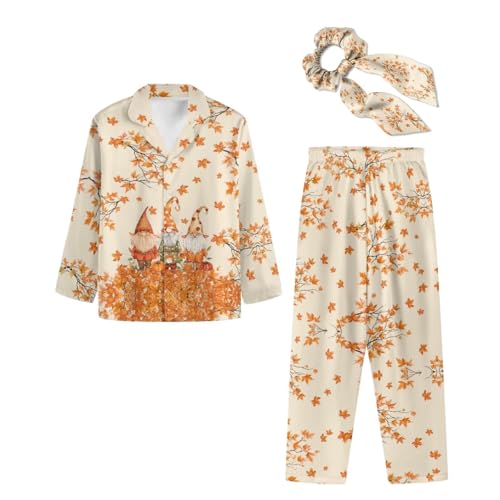 Qnxretky Orange Fall Pajamas Women Set Cute Thanksgiving Pjs Women
