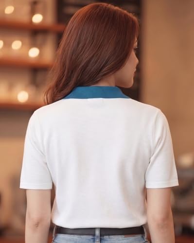 Image of AUSK Women's Casual Summer Polo Knit T-Shirt | Zip Collar Top | Half Sleeves | Ribbed Panel Design | Lightweight Comfort | Regular Fit