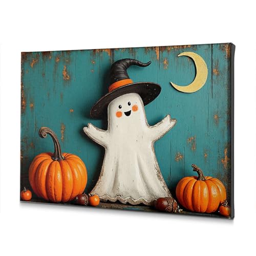 Toile décorative Halloween fantôme lune salon 40x60cm