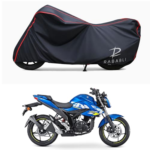 Image of Waterproof Bike Body Cover Compatible for | Suzuki Gixxer ABS BS6 | Taffeta Fabric, Red Piping Design, Bottom Elastic Fit | Dustproof, Sun UV & Rain Protection for All Bikes