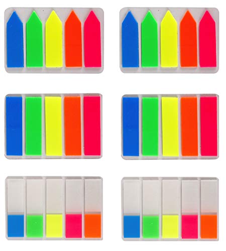 Lysas 600 pcs Neon Page Markers- Colored Page Index Tabs Flags Dispensers for Pages Mark, Assorted Fluorescent Bright Color Book Markers& Sticky Notes Memo, Great for Highlight Key Points, 6 Sets