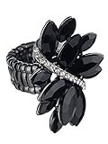 NYFASHION101 Women's Vine Marquis Stone Stud Fashion Stretch Ring, Jet Black