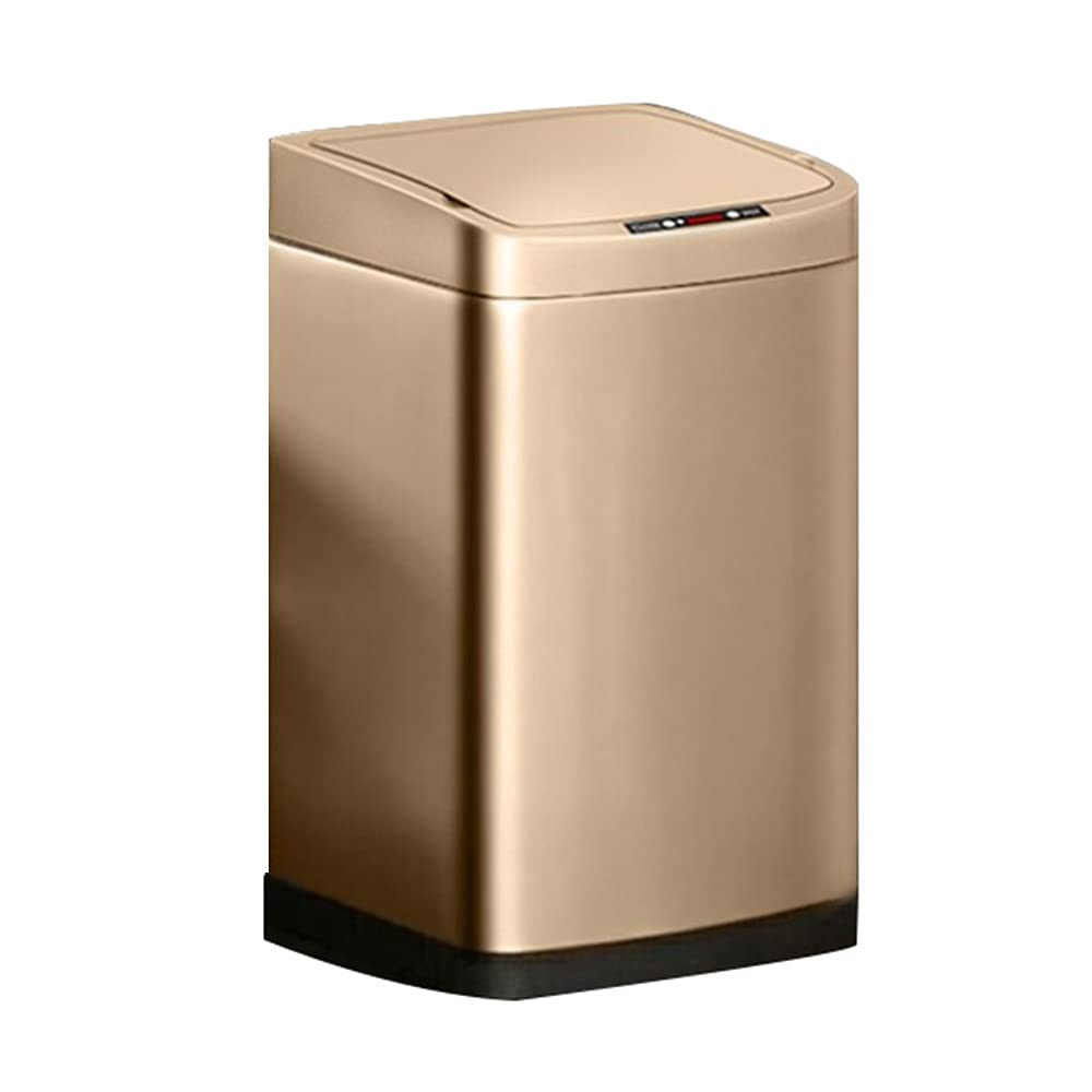 Smart Sensor Trash Can, Automatic Household Stainless Steel Sealed and Waterproof with Cover Mute Opening and Closing Electric Waste Basket(Gold,9L)