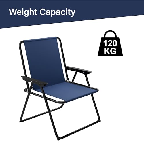 Outsetter Folding Beach Deck Chair - Pack Of 2, Metal Spring Chair With Armrests, Portable & Easy To Store, Suitable For Camping, Garden, Picnic & Fishing - Navy Blue - 6