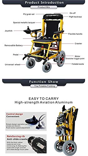 Electric Wheelchair, Indoor and Outdoor Stair Lift, Foldable Lightweight Heavy Duty Lithium Battery Electric Power Wheelchair (Silver),can Climb Up and Down Stairs