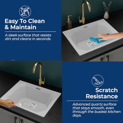 Image of BASINQU Quartz Sink for Kitchen | 24x18x9 Inches Sand-Pluto Single Bowl Sink For Kitchen Basin Diamond Designed | Granite UV Protected Scratch Resistant, Undermount /Topmount Kitchen Sinks