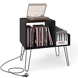Jolie Finition - Ce rangement vinyle est doté de pieds en métal et de connexions solides pour une durabilité améliorée. La planche épaisse est extrêmement résistante à l'usure. De plus, la surface en faux bois ajoute de l'élégance à votre espace de vie.